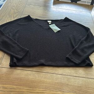 BNWT women’s H&M black cropped knit top size Sm